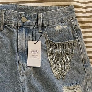 Brand New Denim Shorts W Rhinestone Detail Sz 6-8
